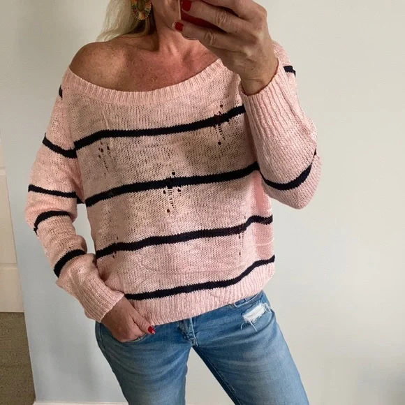 Pink & Navy Stripe Distressed Sweater - Picture 2 of 8